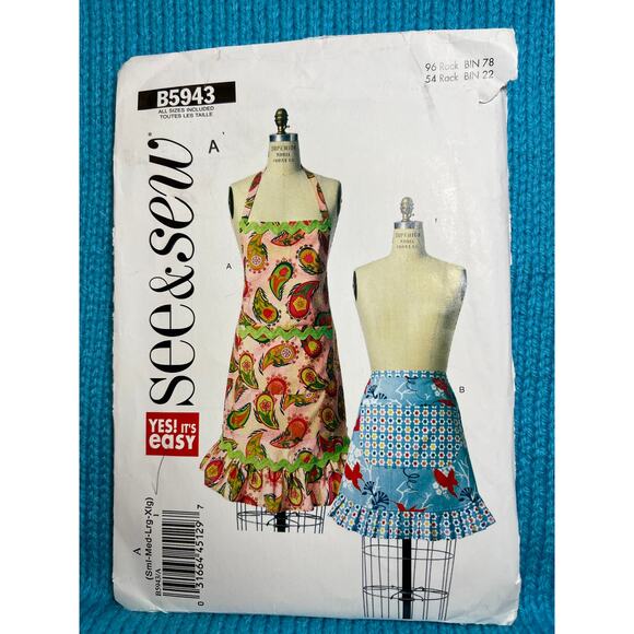 See & sew 5943 pattern full or half apron ruffle hem size small-extra large - Picture 1 of 6